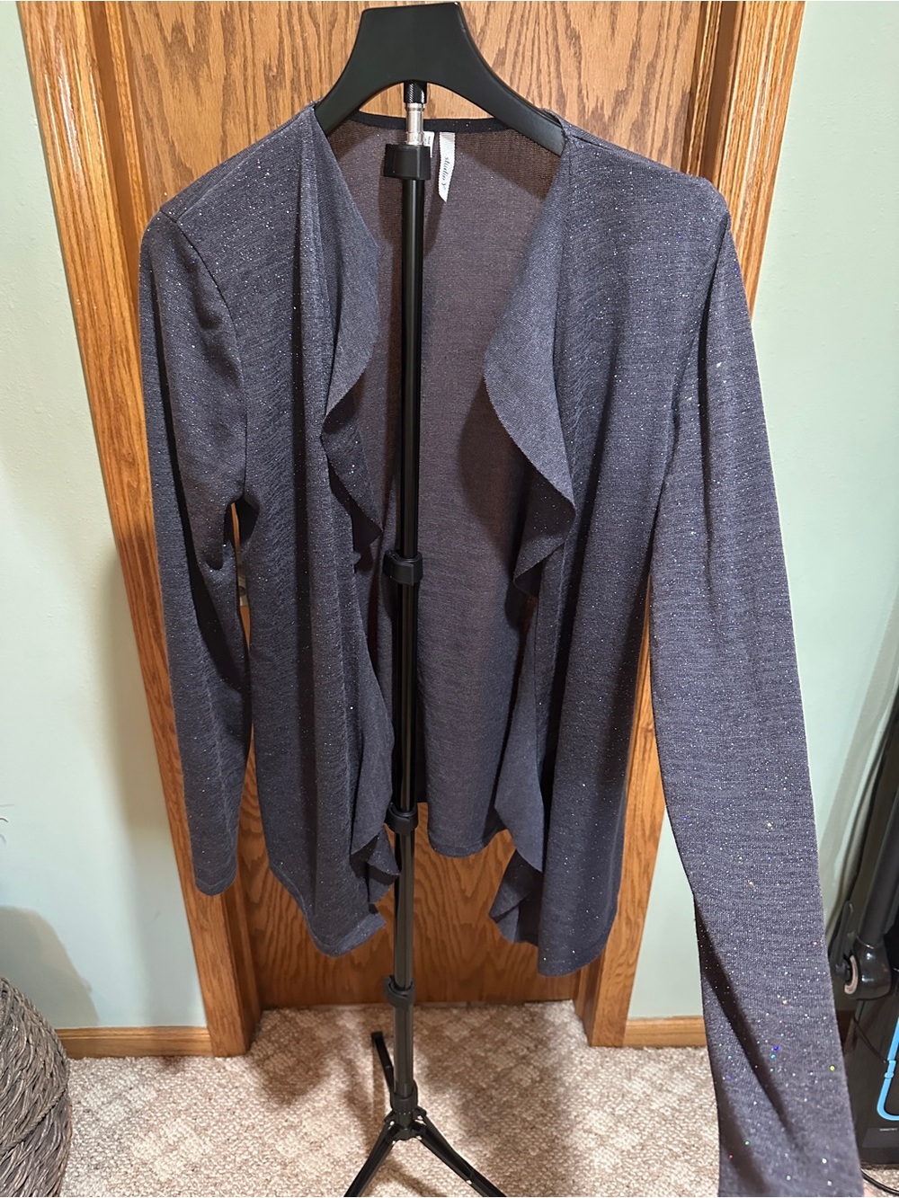Sparkle Open-Front Women's Cardigan - Gray